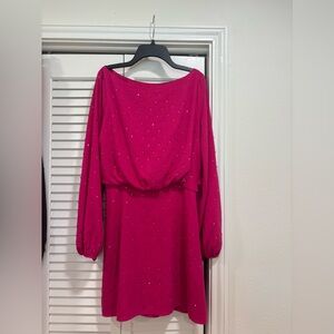 Astr Fuchsia Long Sleeve Dress with Rhinestone Details